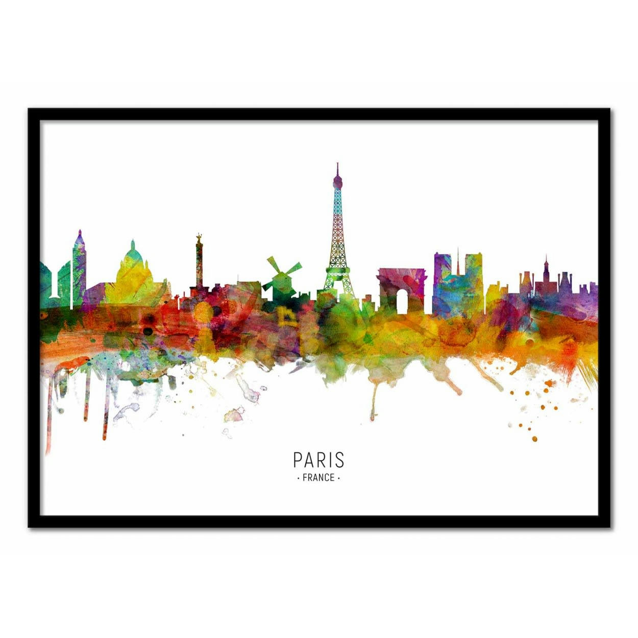 MICHAEL TOMPSETT - PARIS FRANCE SKYLINE (COLORED VERSION) -  Affiche d'art 50 x 70 cm