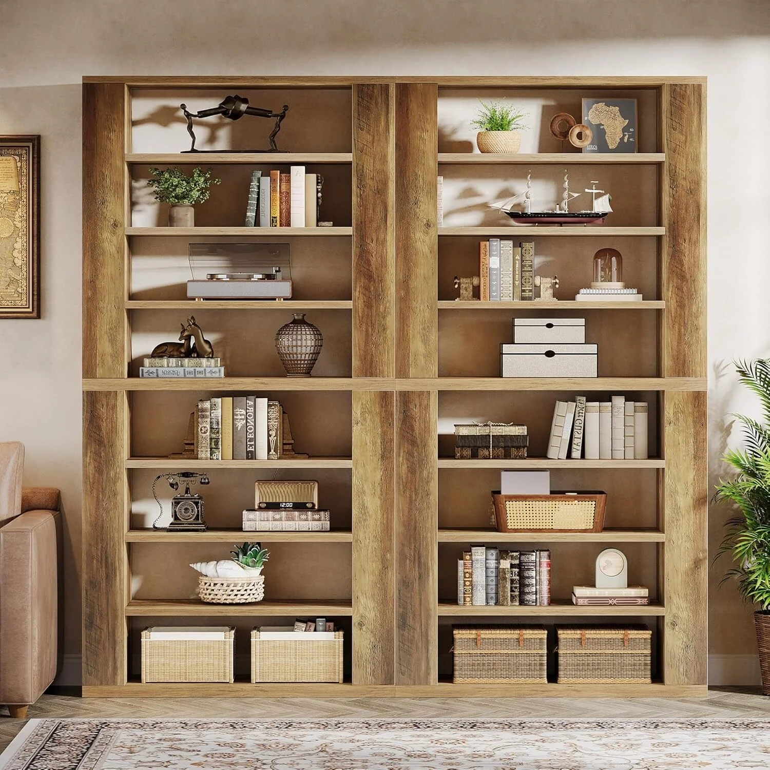 9 Tiers Tall Bookcase, 80 Inches Farmhouse Bookshelf