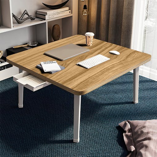 SOGA 2X Wood-Colored Portable Floor Table Small Square Space-Saving Mini Desk Home Decor