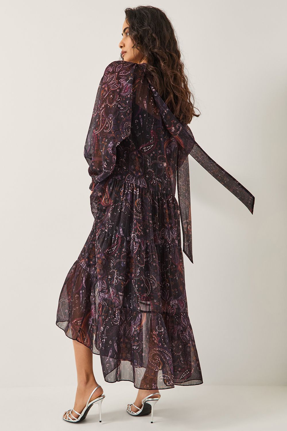 Monsoon Marianna Paisley Print Tiered Midi Dress Purple
