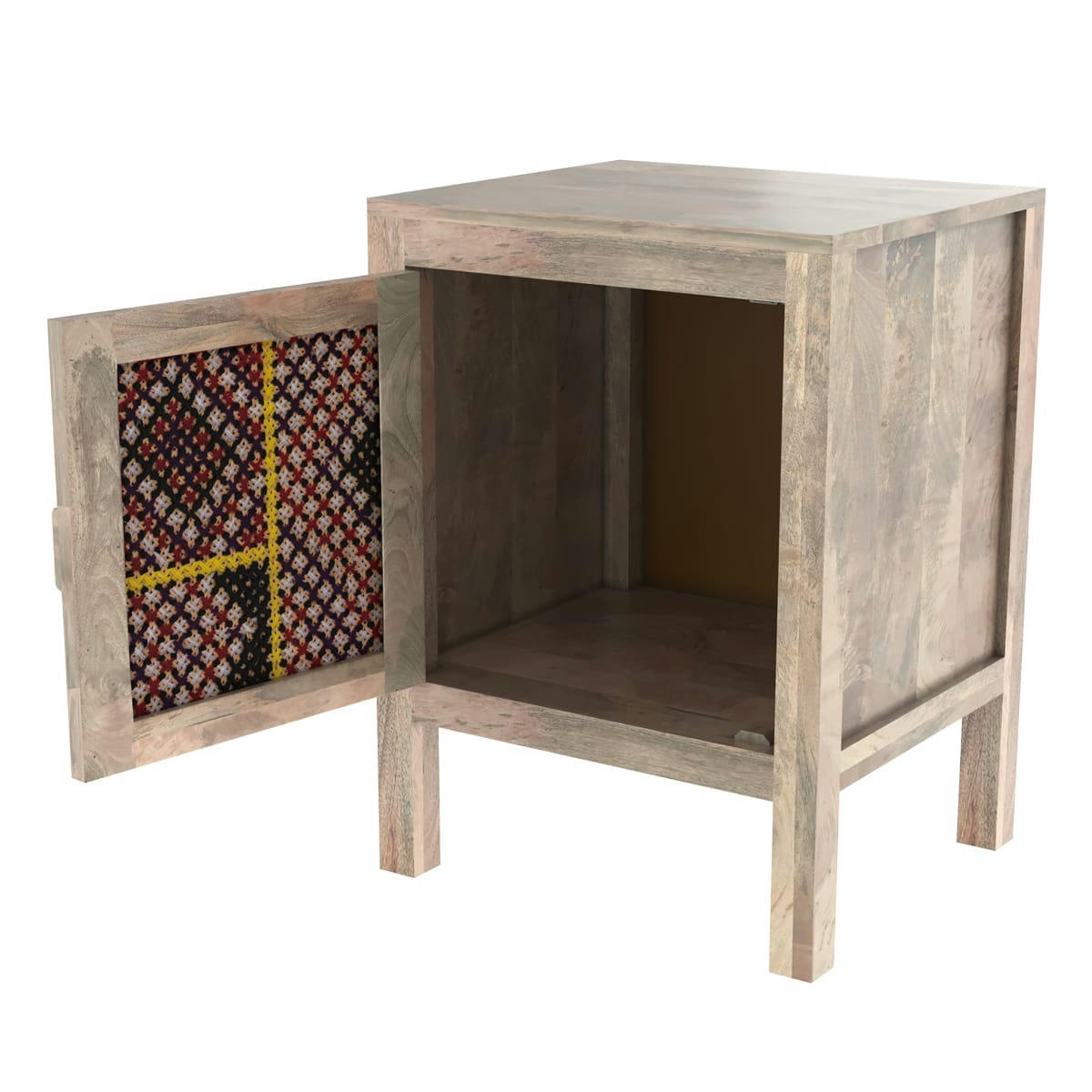 MASSAÏ - Table de chevet 1 porte en manguier et cannage coloré