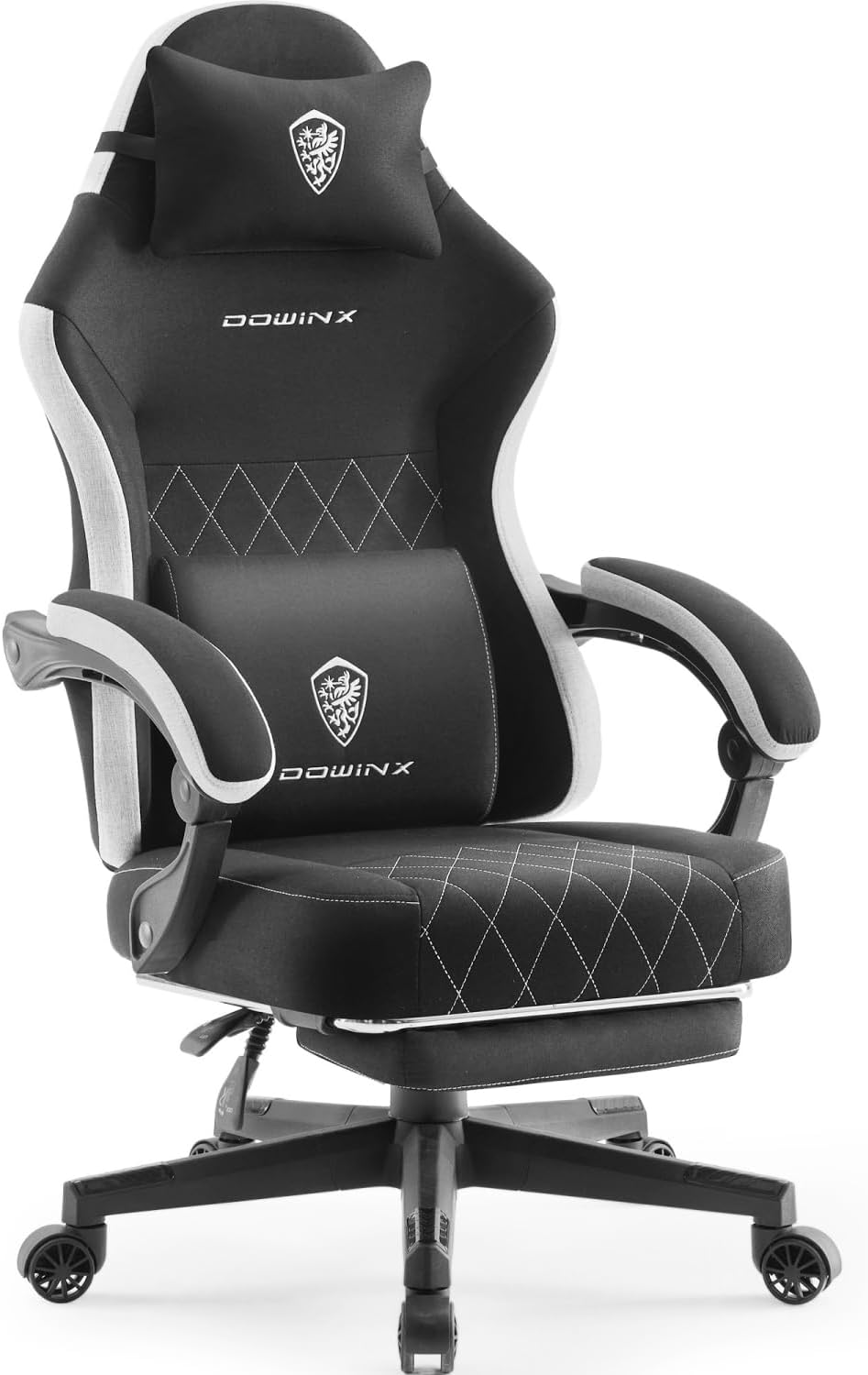 Dowinx Gaming Chair, Fabric Gaming Chairs for Adults with Pocket Spring Cushions and Lumbar Support, Ergonomic Massage Office Chair High Back with Footrest and Linkage Armrests, Black