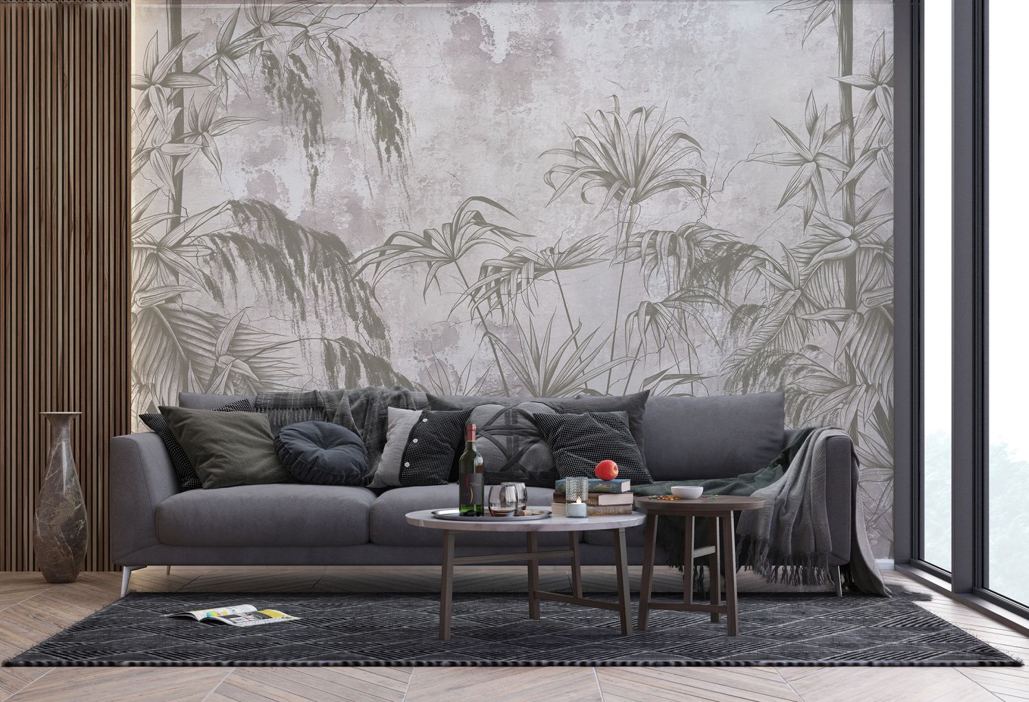 Sanders & Sanders fotobehang tropische planten grijs - 270 x 375 cm - 601169