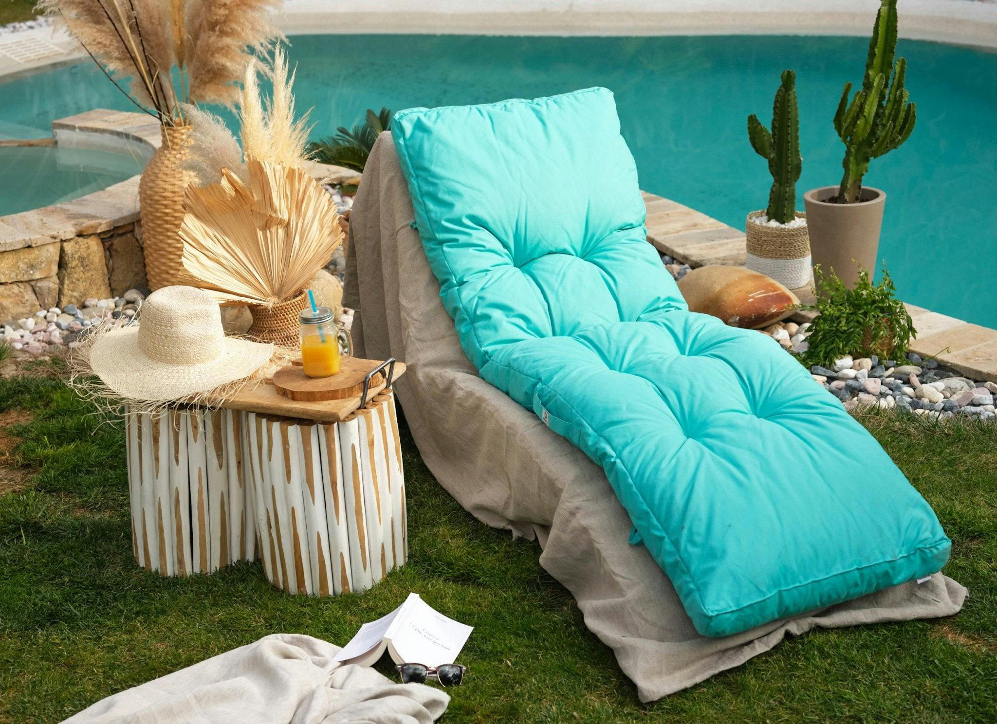 - Coussin pour bain de soleil en polyester 185 x55cm bleu caraïbes