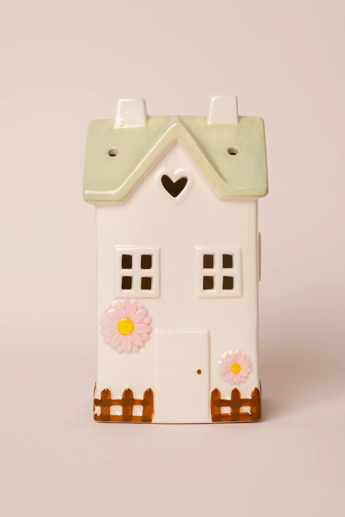 LED Green Stoneware House Ornament