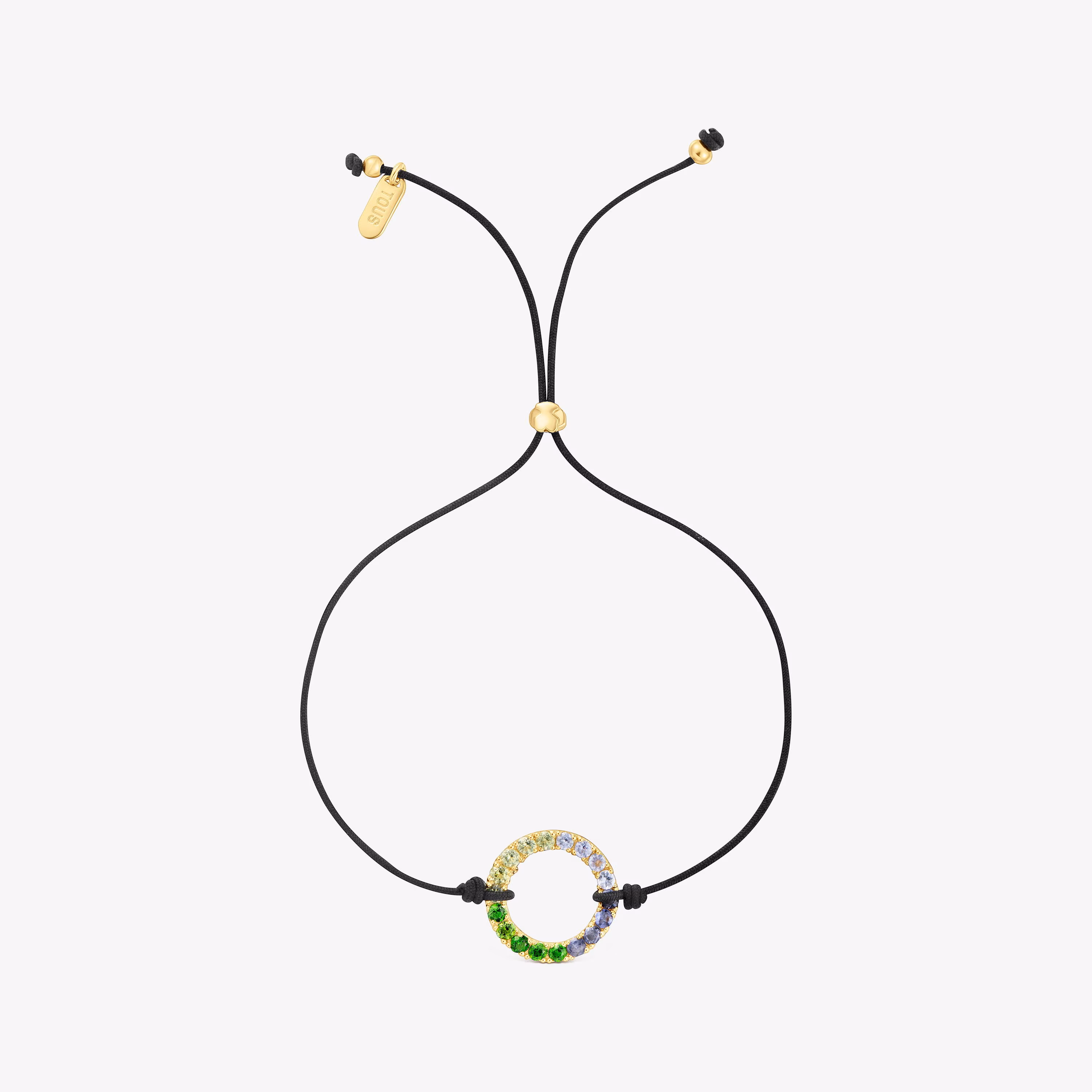 Pulsera con baño de oro 18 kt sobre plata, gemas y nylon negro Straight