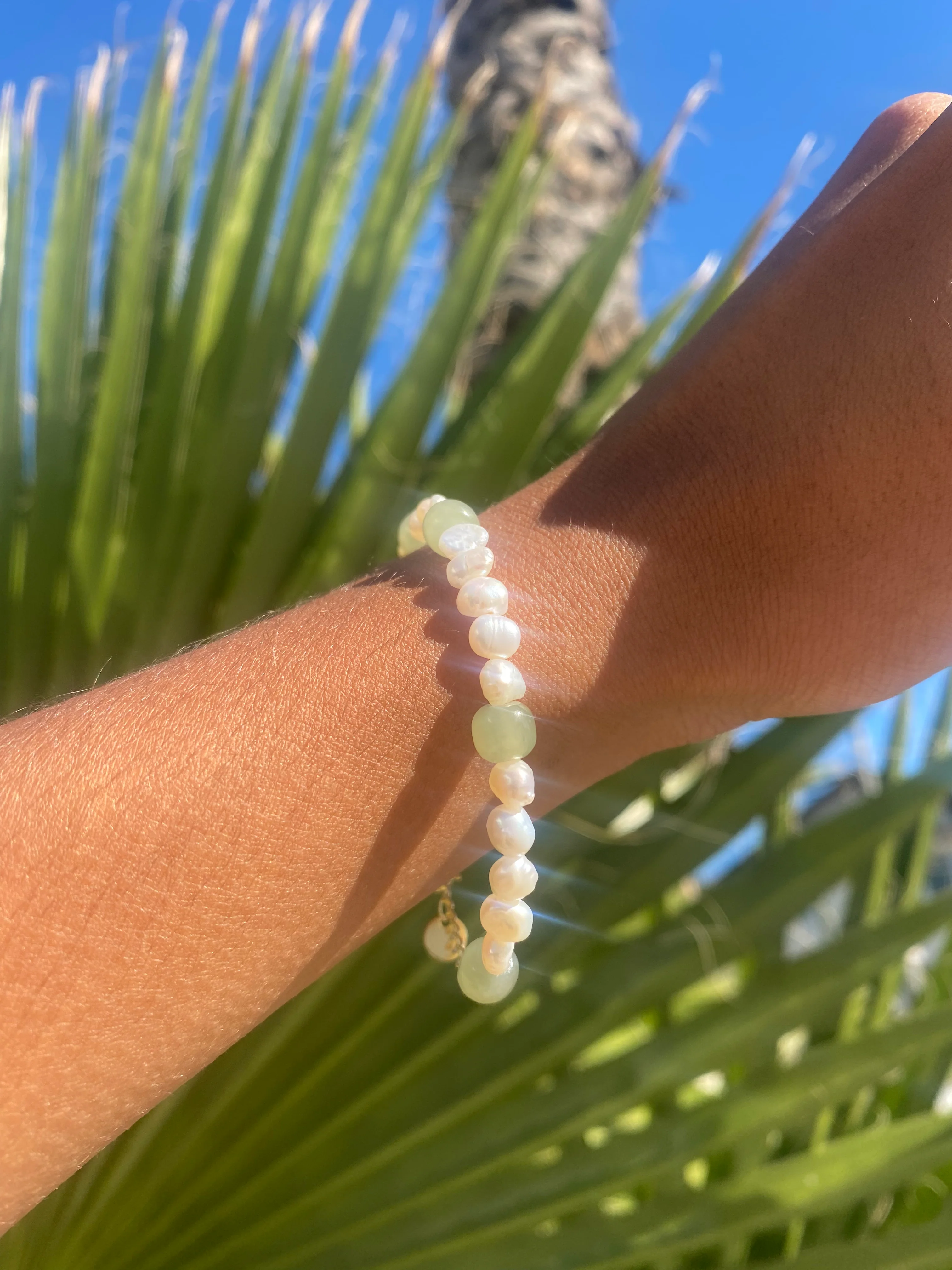 Isabelle — Pearl and Green Jade Bracelet