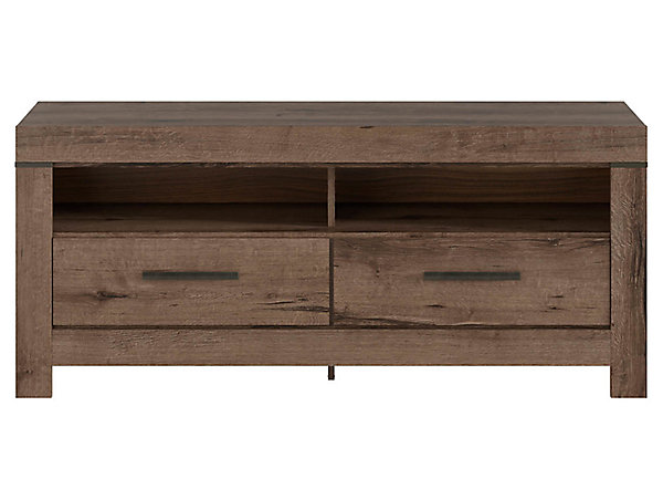Meuble TV avec 2 tiroirs et une étagère, coloris Chêne marron foncé- Longueur 140 x Profondeur 45 x Hauteur 61 cm