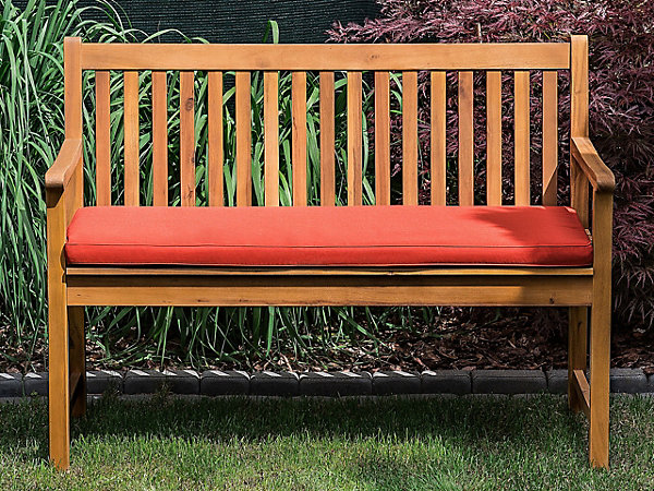 Banc avec coussin d'assise VIVARA 120 cm Bois d'acacia certifié Rouge foncé