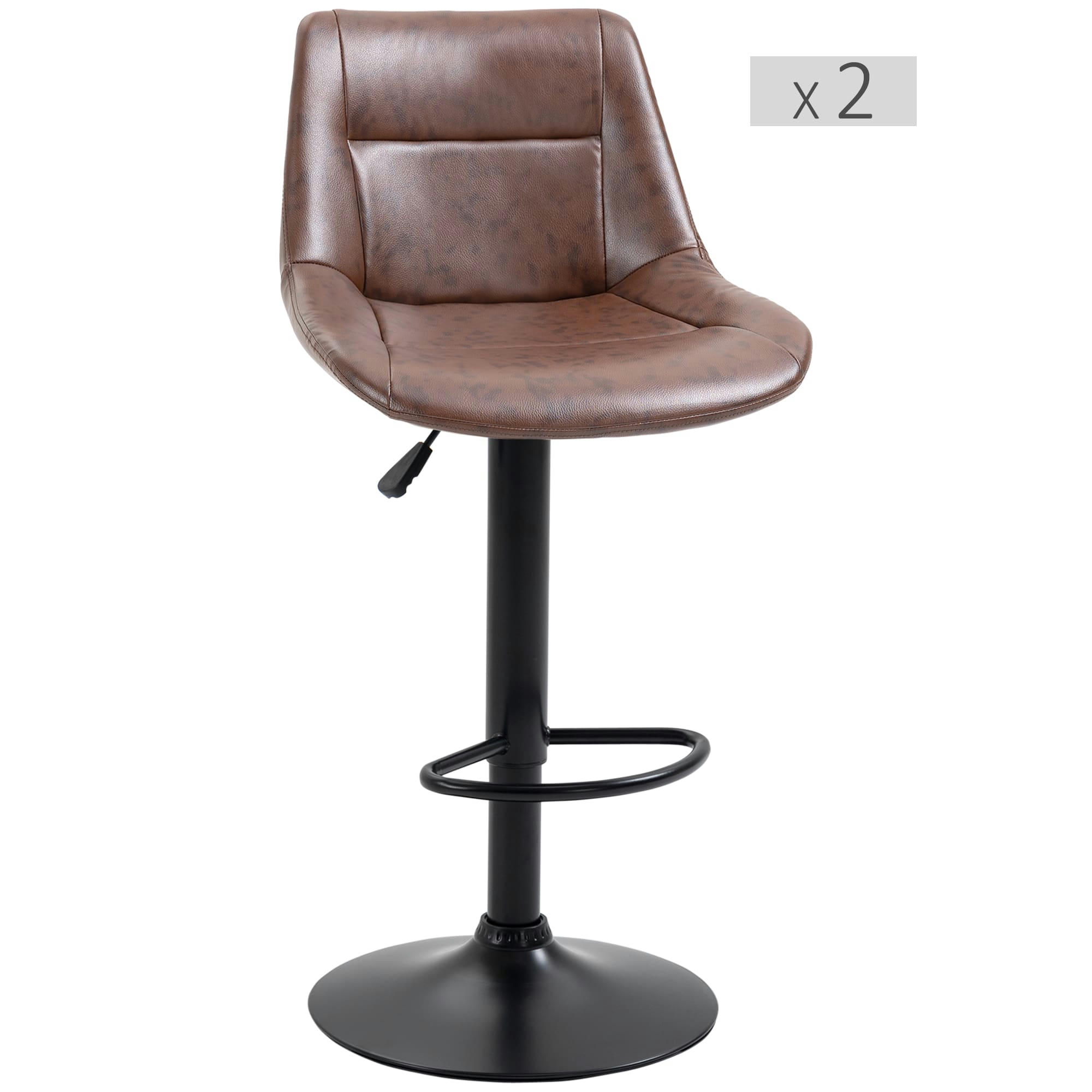 - Lot de 2 tabourets de bar Vintage réglable pivotant marron vieilli