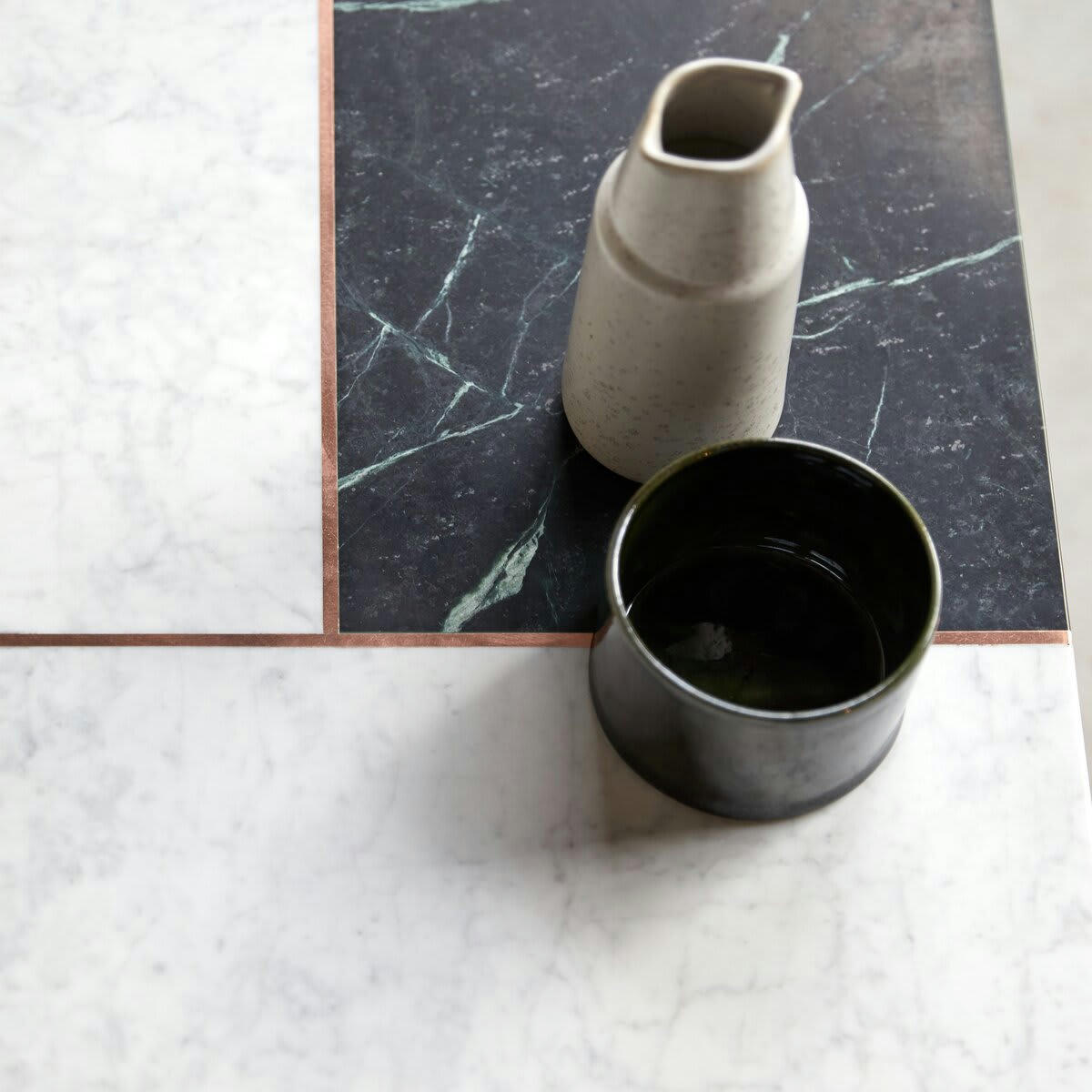 STONEPIET - Table basse en chêne massif et marbre 95x40 cm