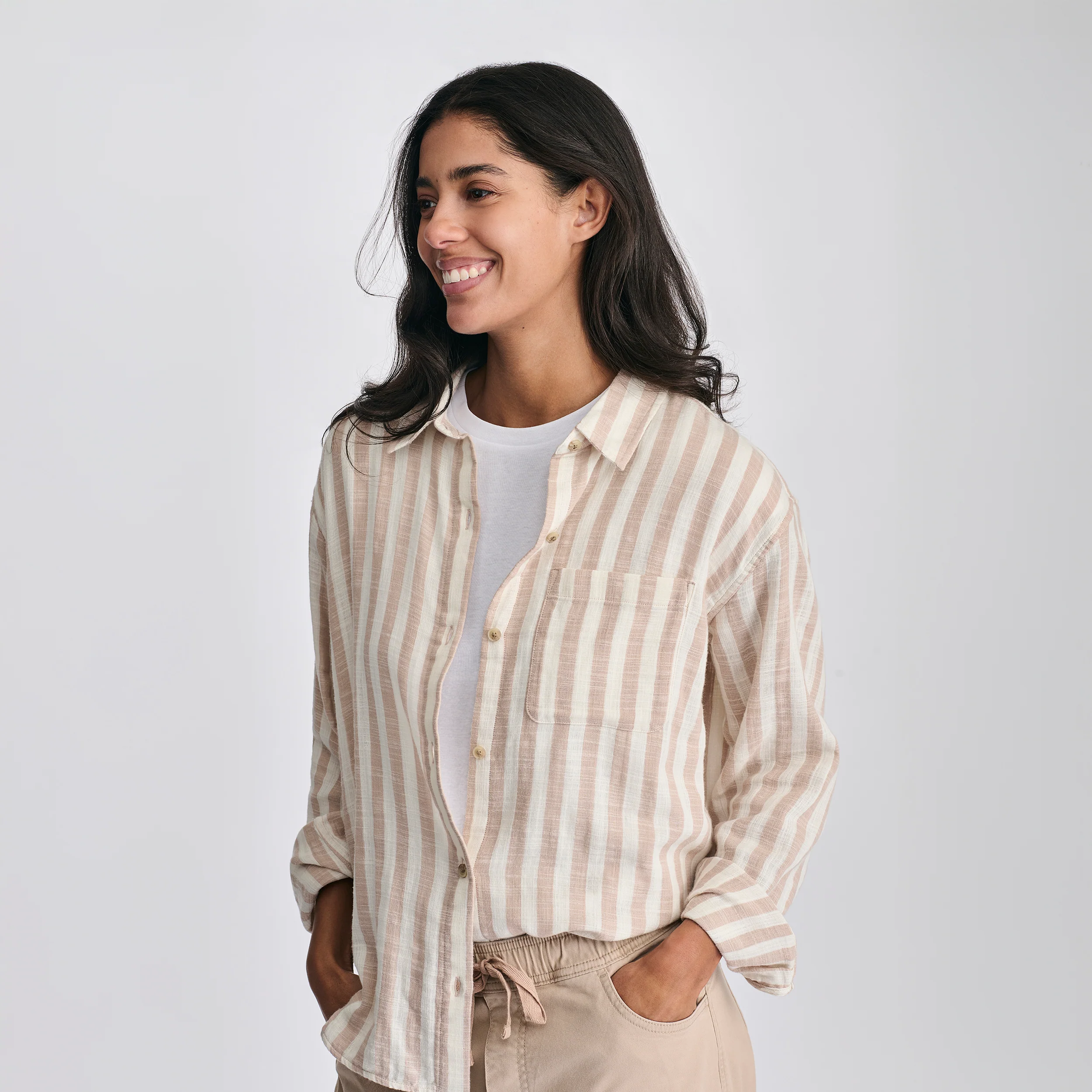 Women's Woven Stripe Cotton Long Sleeve Shirt
