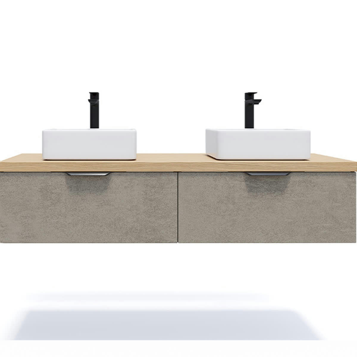 SOHO - Meuble salle de bain 2 vasques posées 140cm 2 tiroirs Béton