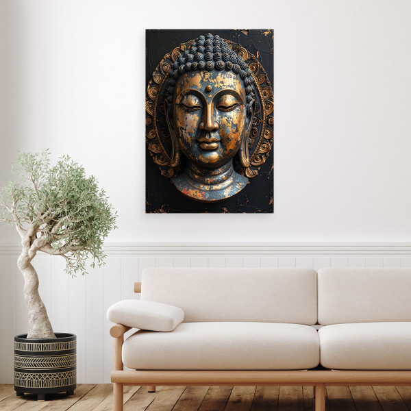 Obraz do salonu sypialni biura, Czarny Posąg Buddy Zen Spa Orient 20x30