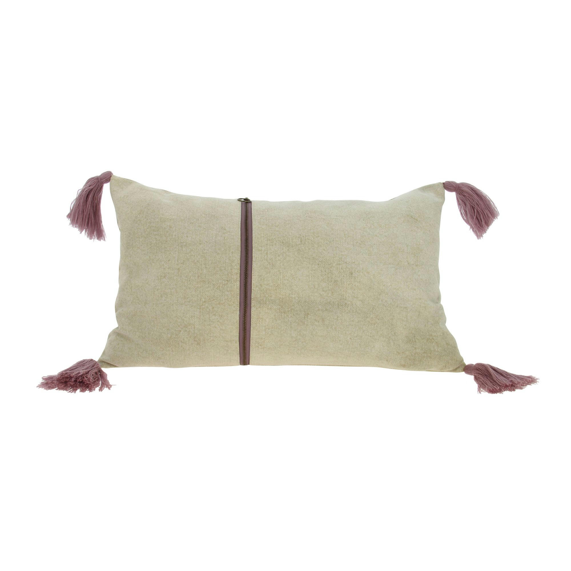 AGRA - Coussin en coton beige avec pompons rose 30x50cm