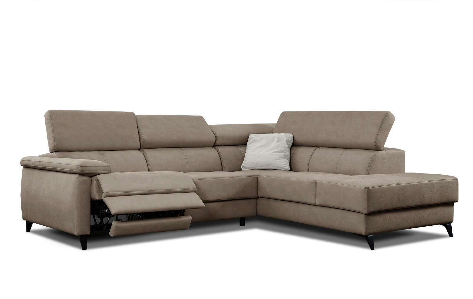 TAUNUS - Le canapé d'angle droit 5 places beige avec une relaxation