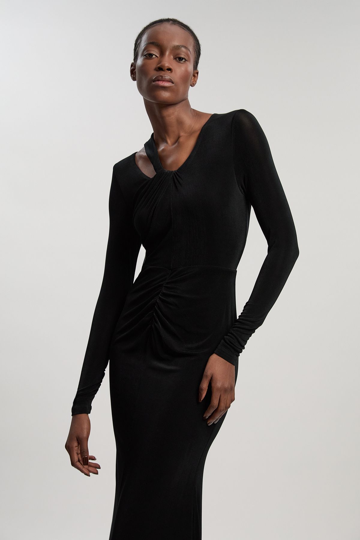 KarenMillen Slinky Crepe Twist Detail Maxi Dress