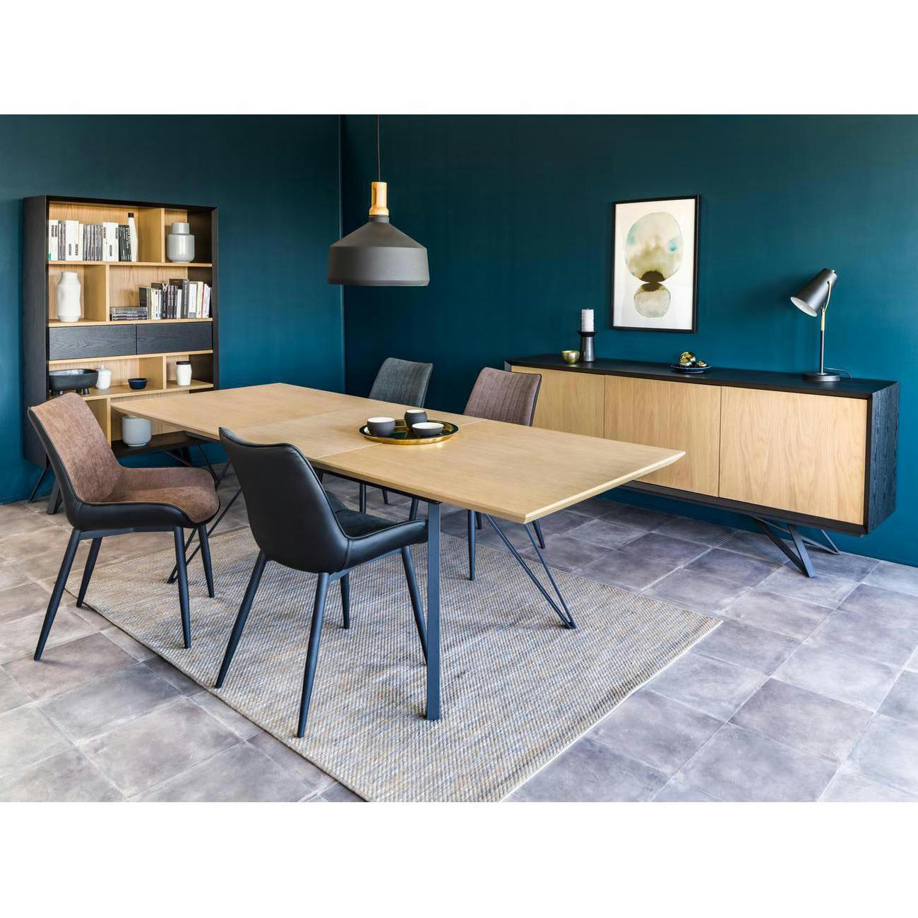 ST MORE - Lot de 4 - Chaise assise tissu et cuir pu marron pieds metal noir