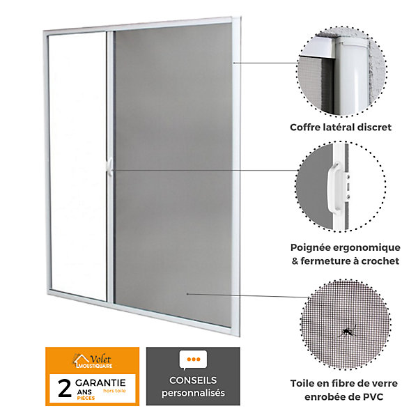 Lot de 2 Moustiquaires Latérales ALU H220 cm x L160 cm Blanc