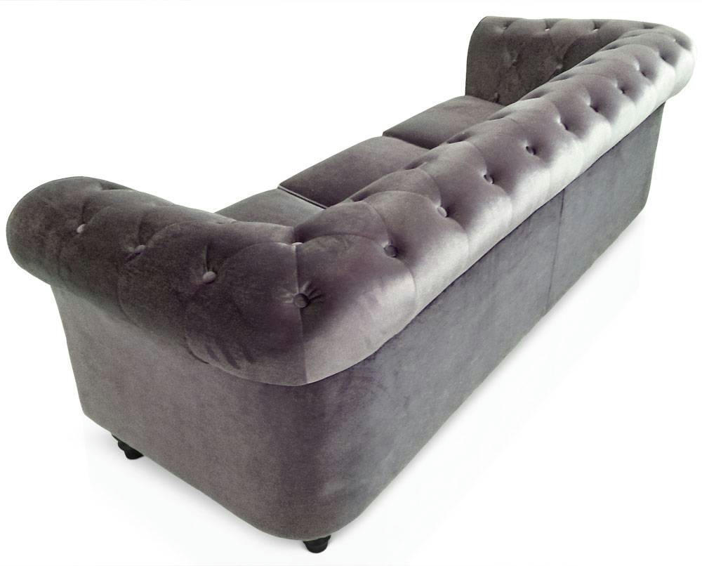 GRAND - Canapé 3 places chesterfield velours argent