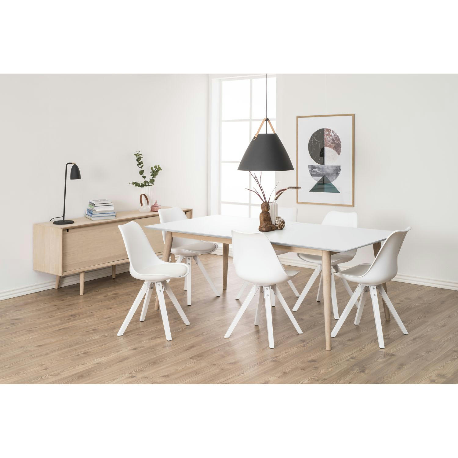 DINER - Buffet diner 5 tiroirs et 2 portes coulissantes en panneaux de