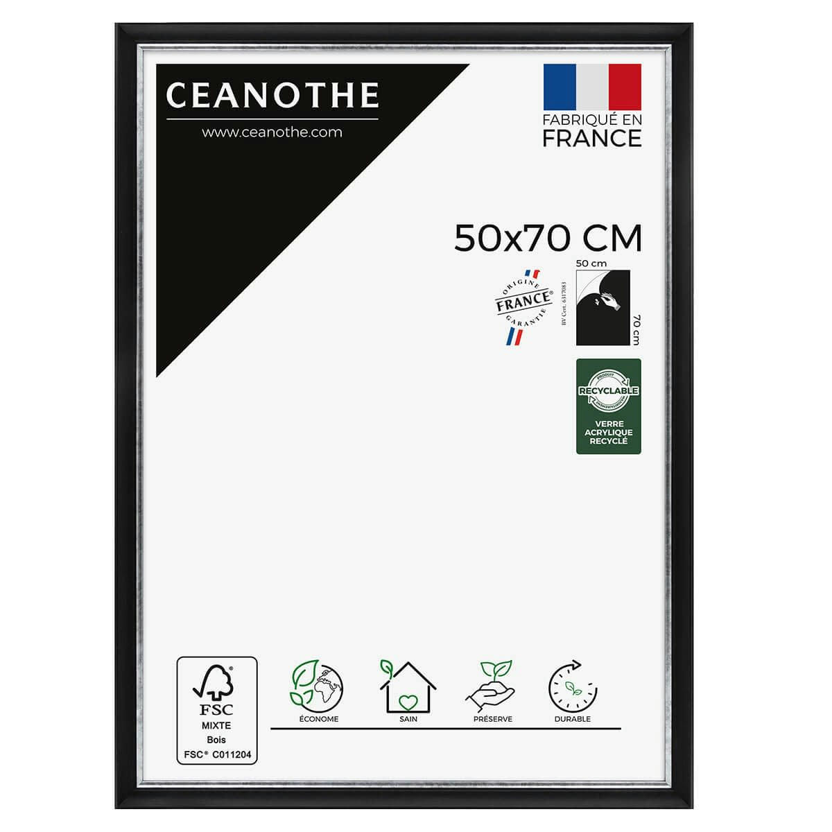 PANDORE - Cadre photo noir et finition argent 50x70 cm résine recyclée