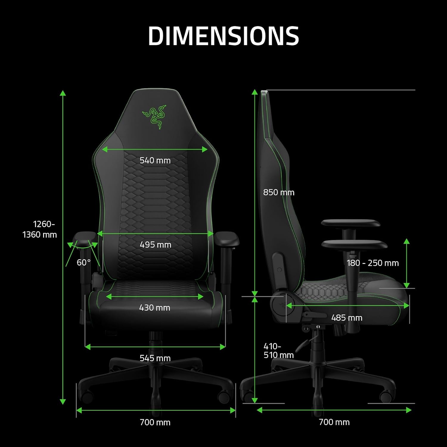 Razer Iskur V2 X NewGen Ergonomic Gaming Chair: Gen-2 EPU Leather with Cooltouch - Lumbar Support - Ultra-Wide Base - Foam Cushions - Adjustable 152 Degree Recline - 2D Armrests - Black/Green