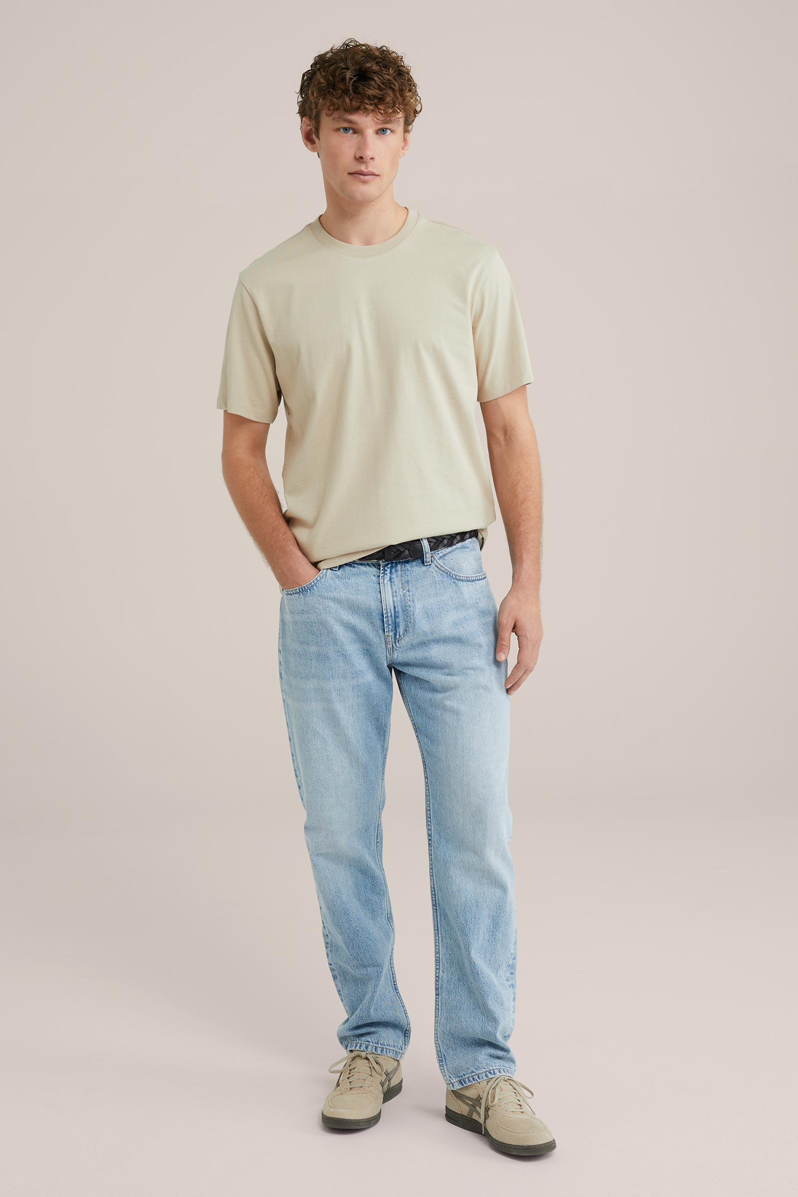 Heren regular fit jeans van linnenmix