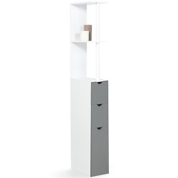 Meuble WC étagère WILLY bois 3 portes blanc et gris