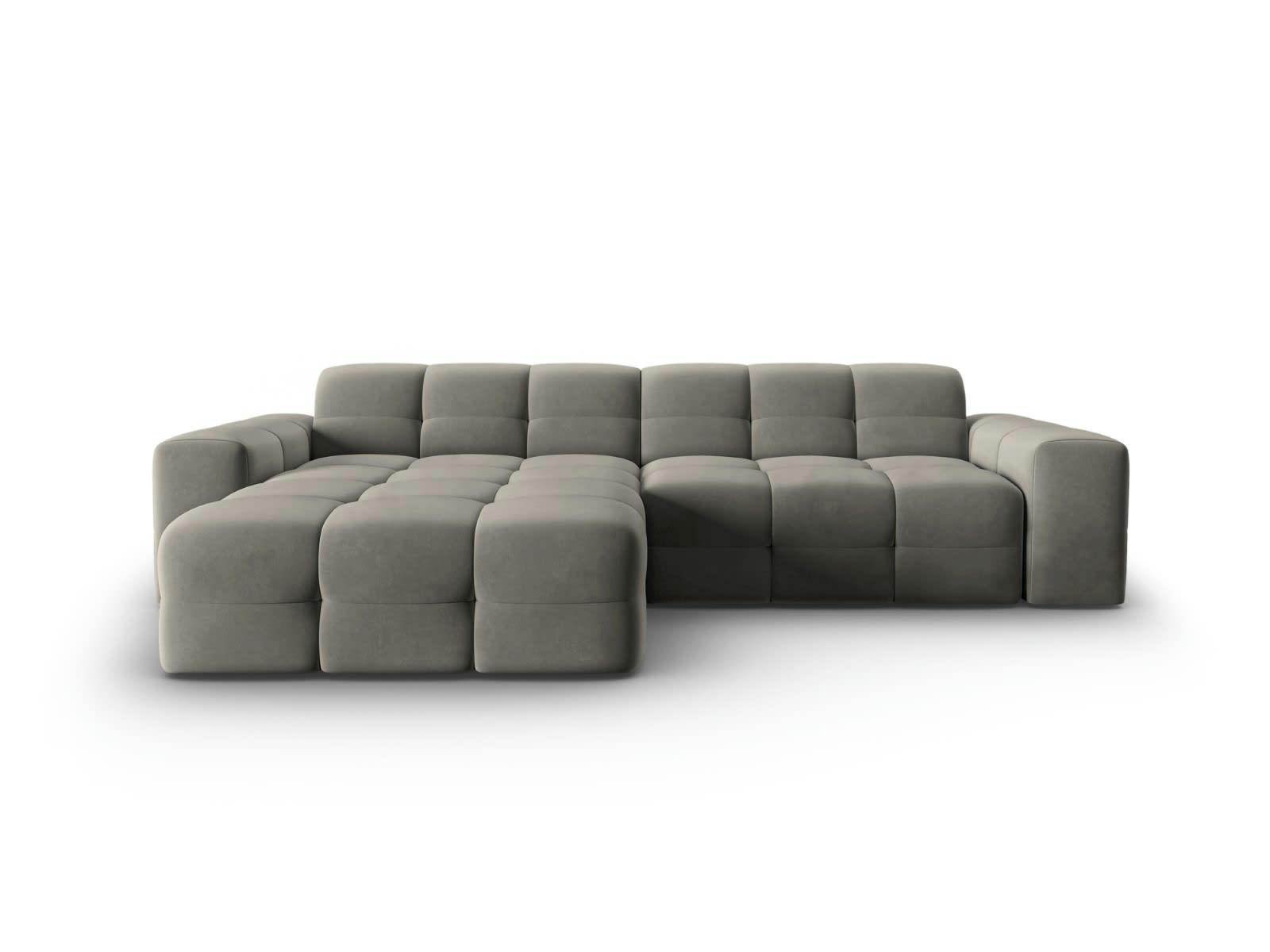 KENDAL - Canapé d'angle gauche 4 places en tissu velours gris foncé