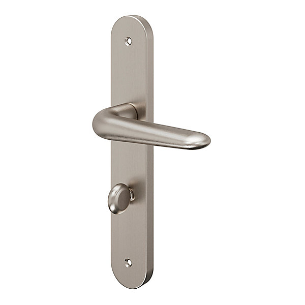 Ensemble poignée sur plaque Droit à condamnation GoodHome Mehaban effet nickel satin gris L.120mm x l.40mm entraxe 195mm