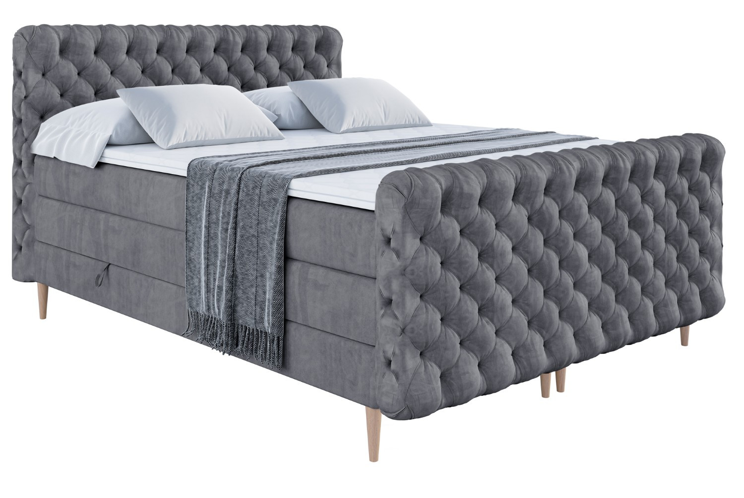 Łóżko kontynentalne - pojemnik, materac, nóżki BOXI8-FD-Z KING 120x200 cm