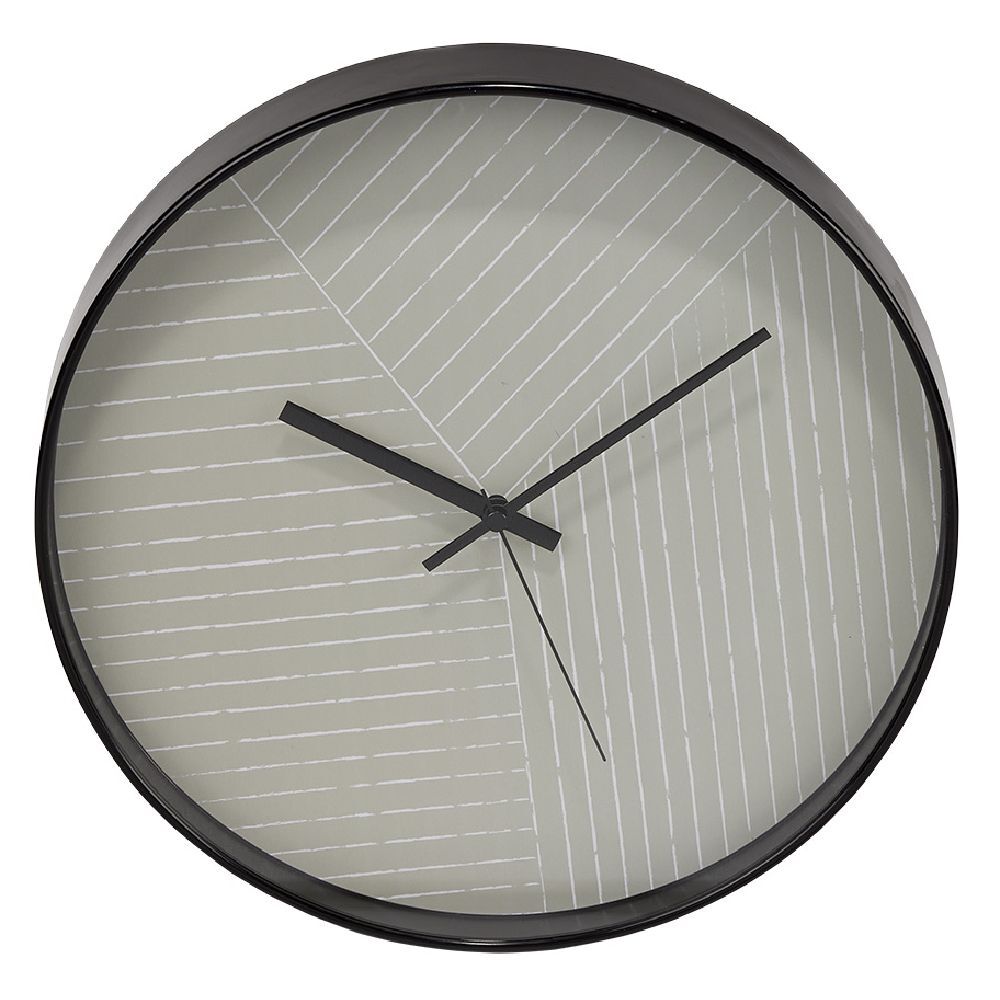 Horloge ronde fond rayure réométrique vert et blanc - Ø30xH4cm