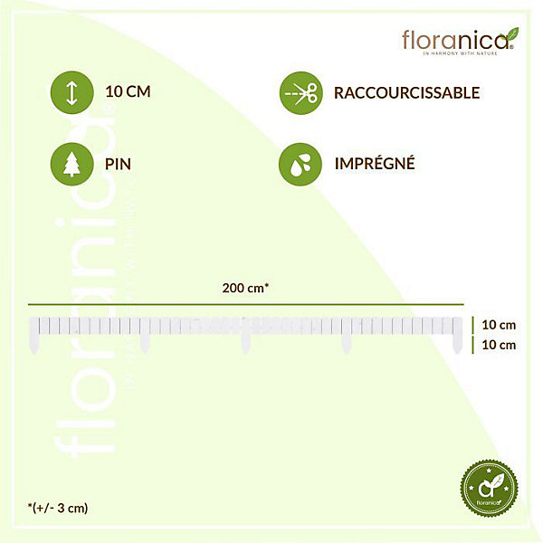Floranica Bordure de Jardin Flexible 10 x 200 cm Blanc Clôture de Pelouse en Bois, Palissade de Jardin Extérieur