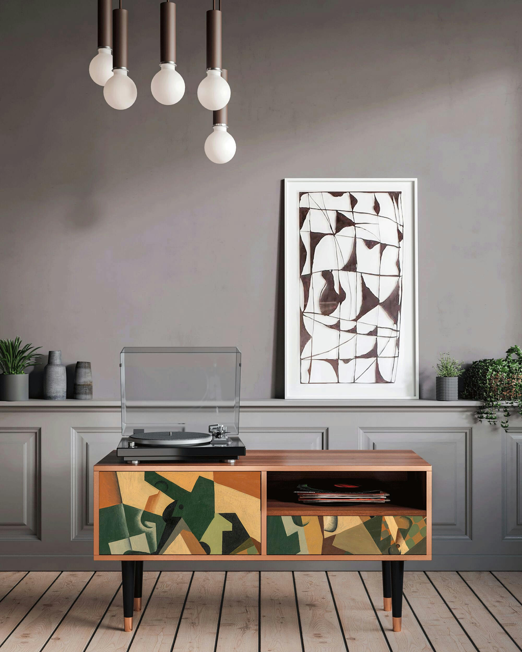 GLASS AND CHECKERBOARD BY JUAN GRIS - Meuble TV  multicolore 1 tiroir et 1 porte L 115 cm