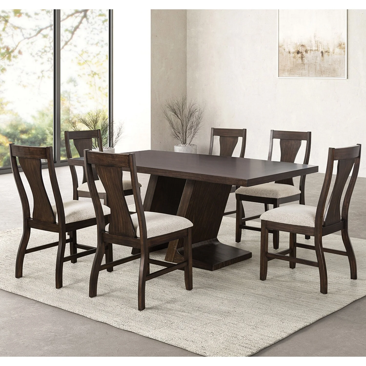 7 Piece Dining Set with Rectangular Tabletop in Espresso