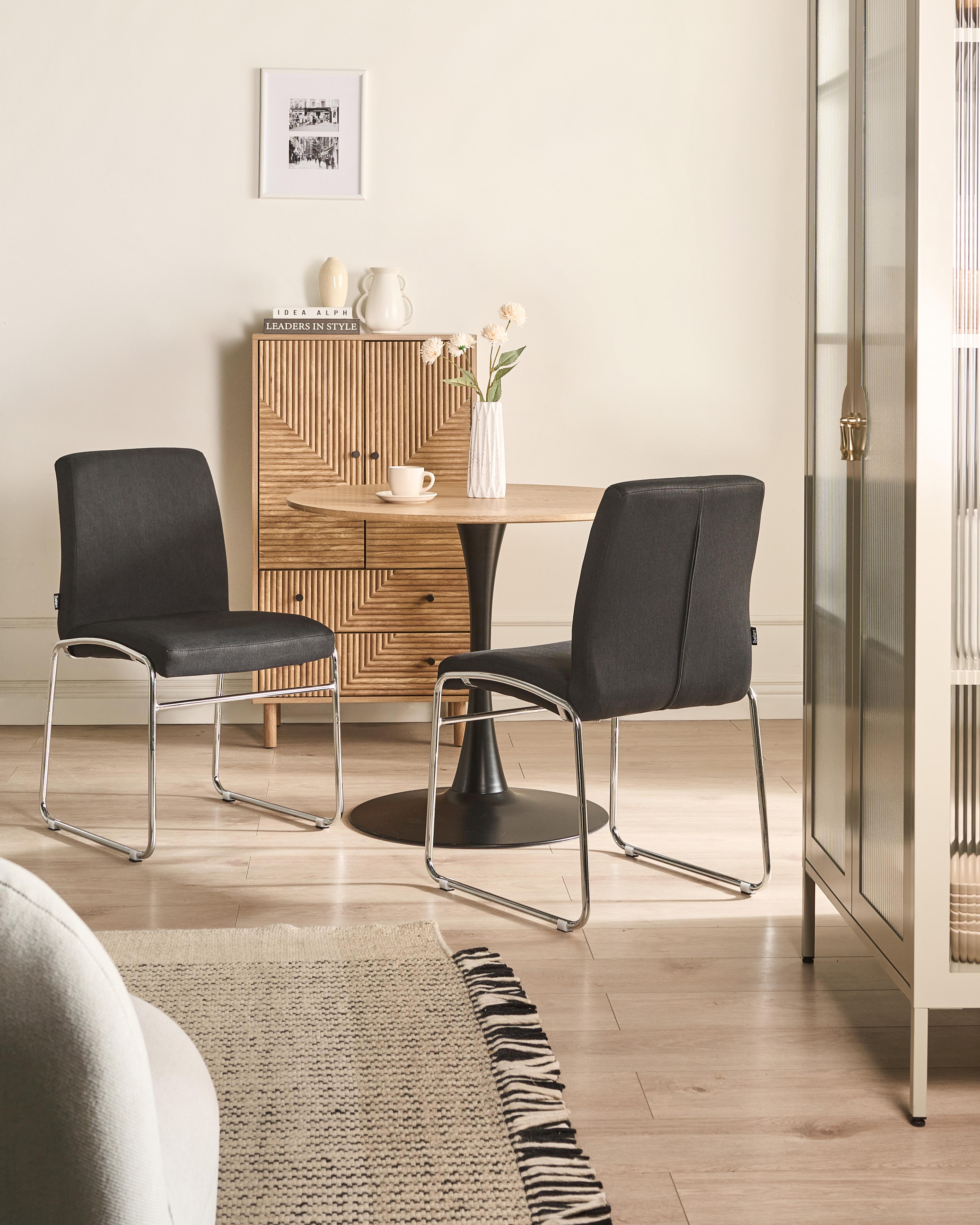 Set of 2 Dining Chairs LECCO Fabric Black