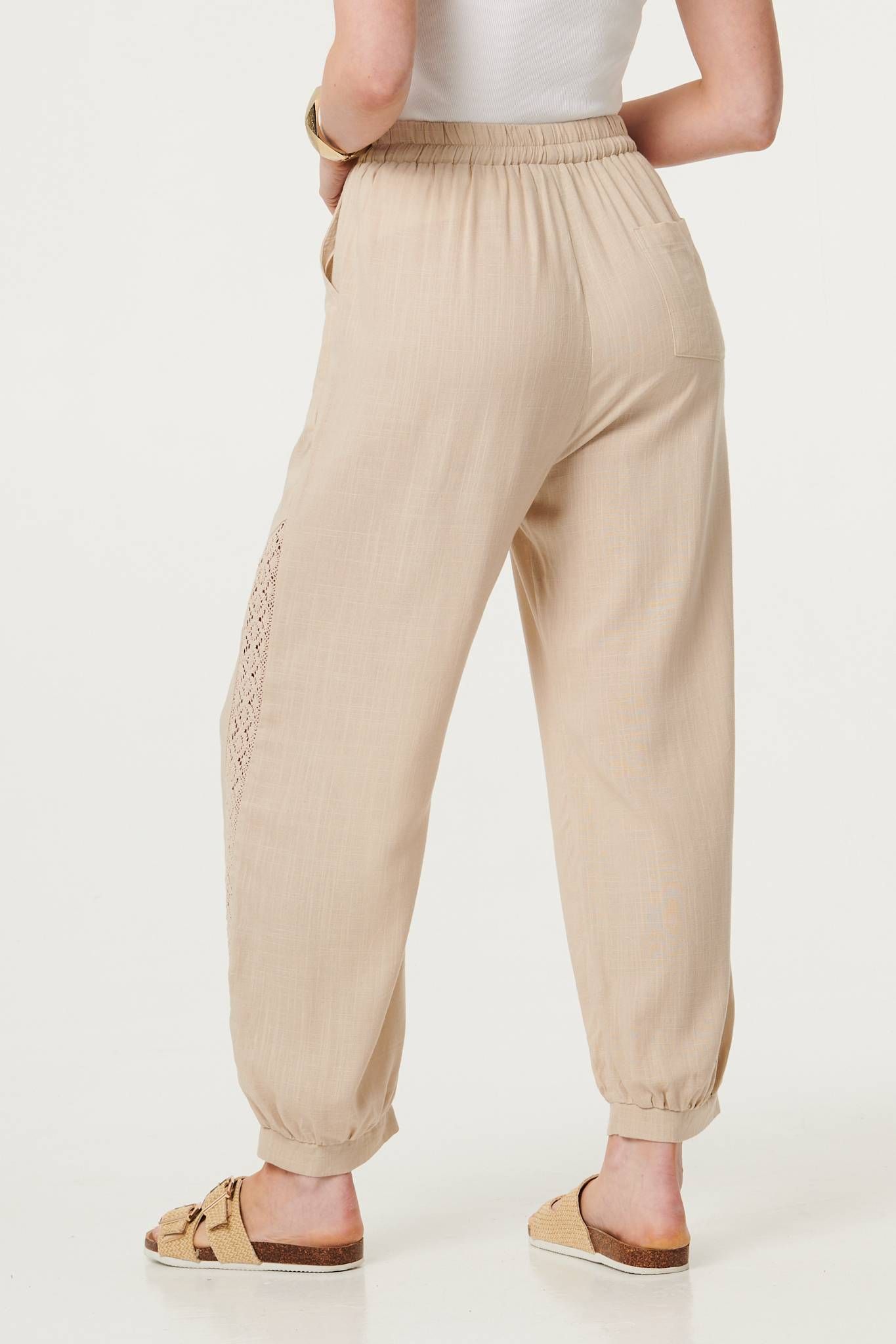 Izabel London Lace Trim Drawstring High Waist Trousers