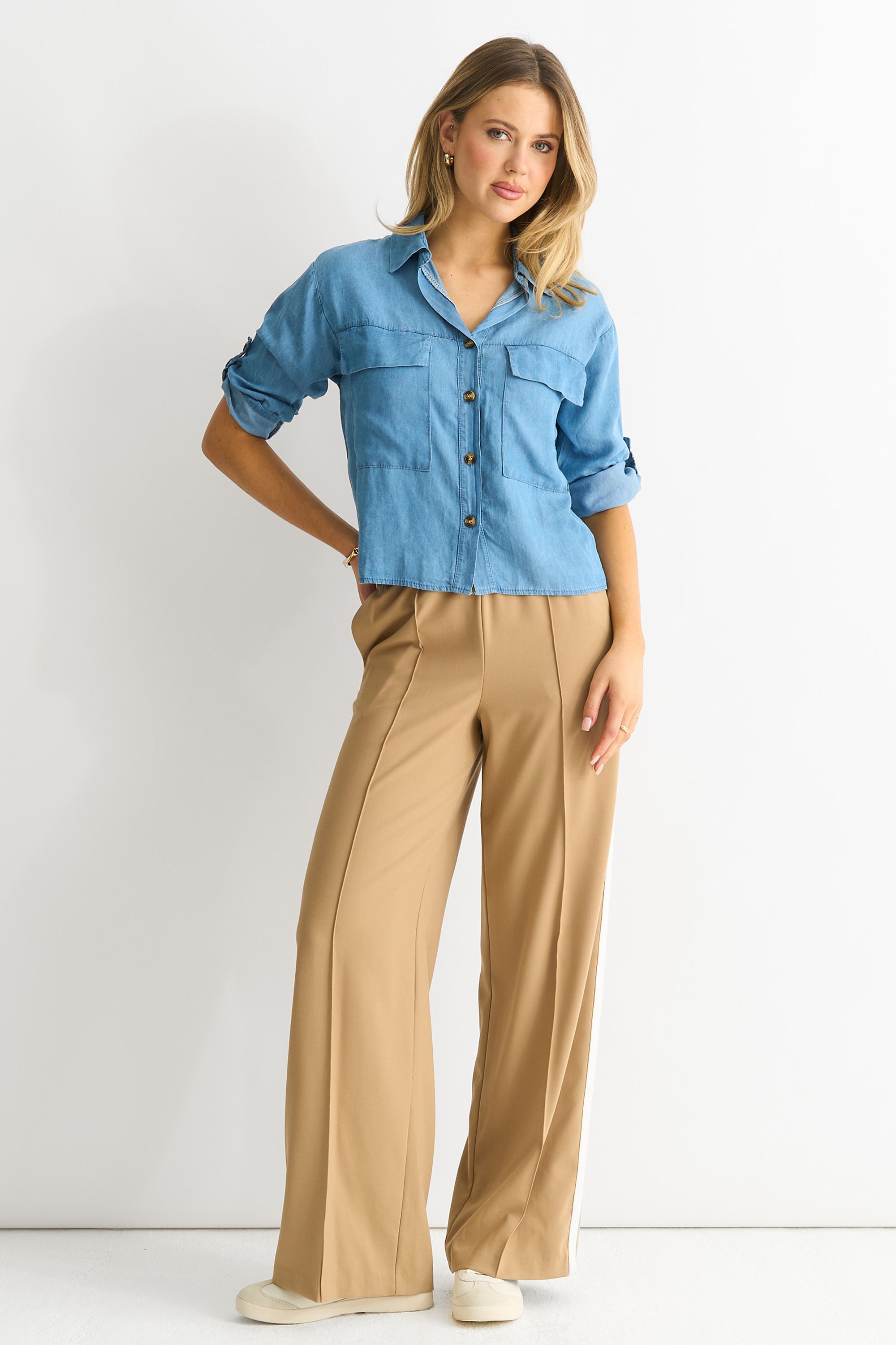 Gini London Blue Denim Look Oversized Boxy Shirt