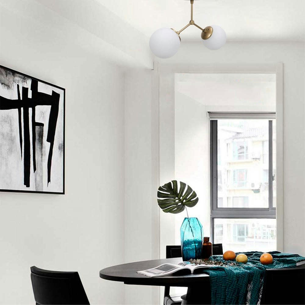 MULEN - Plafonnier 2 lumières doré avec sphères en verre opale