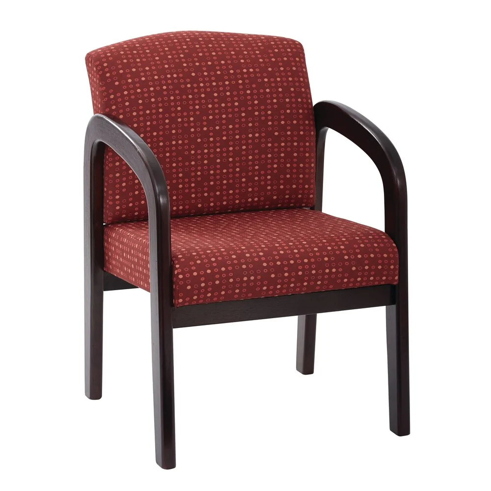 Fabric Mahogany Finish Wood Visitor Chair