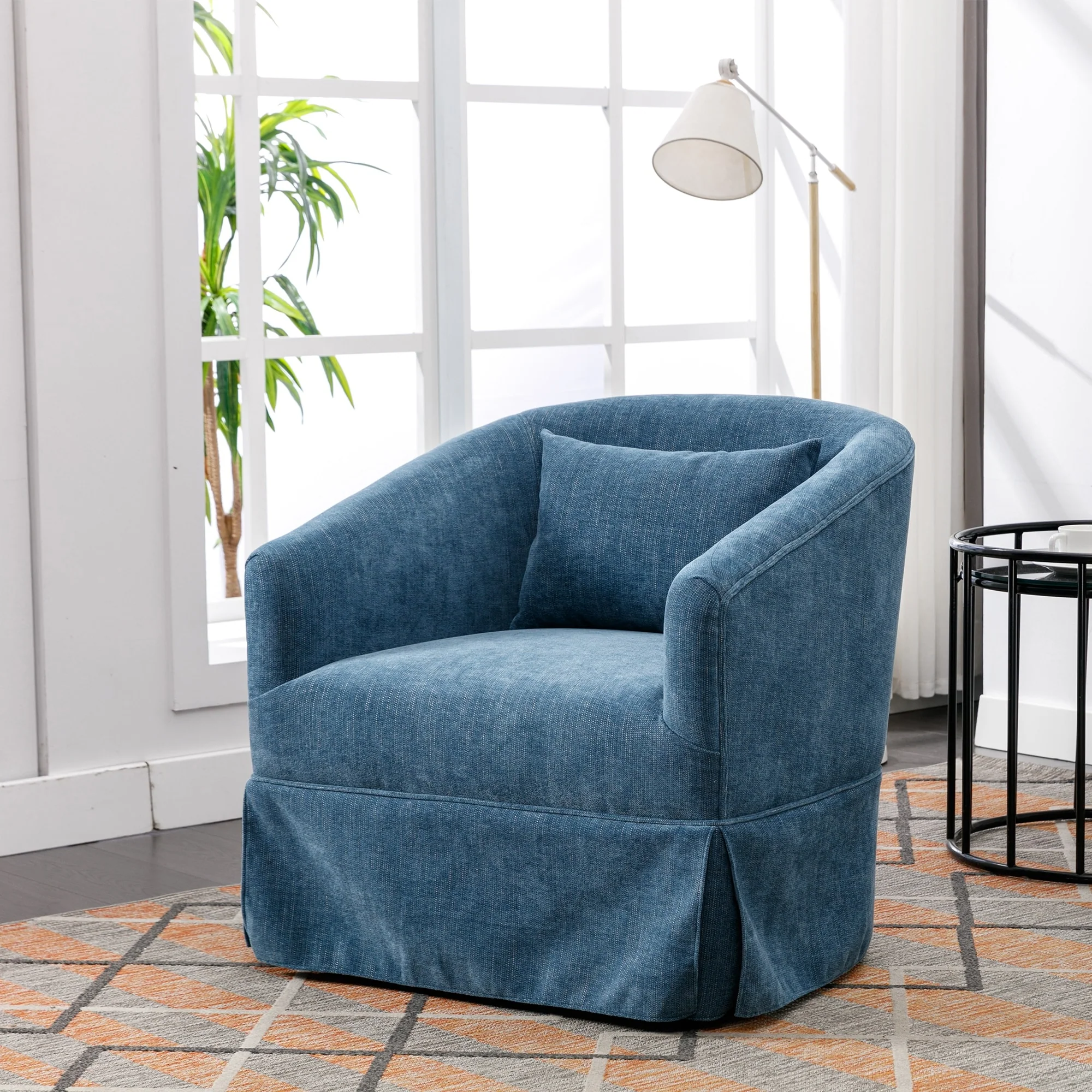360-degree Swivel Accent Armchair Linen Blend
