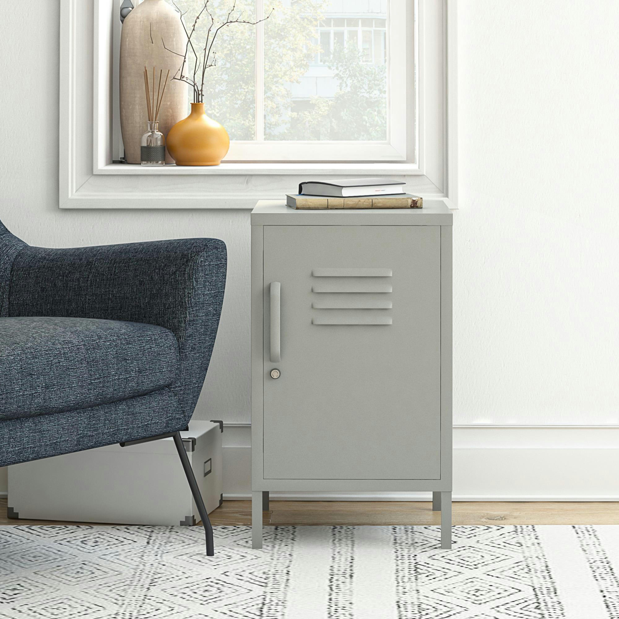 BRADFORD - Table d'appoint avec 1 porte en métal taupe