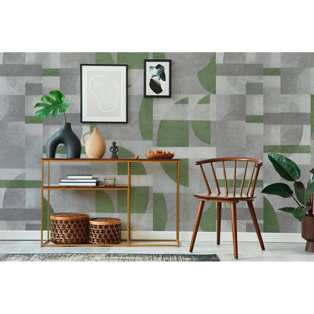 WALTER - Papier peint panoramique motif graphique Vert 432x280cm