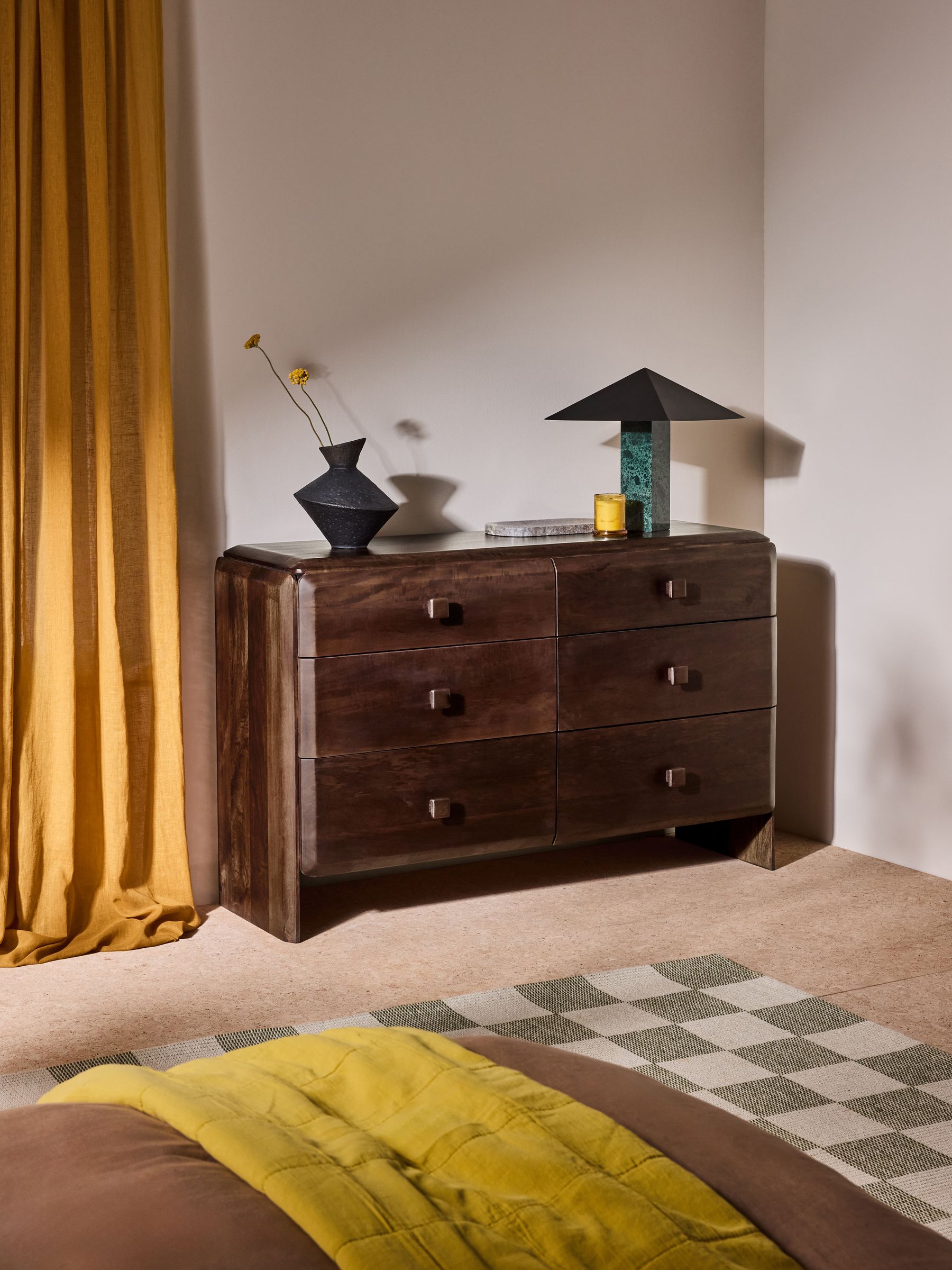 Payton Mango Wood 6 Drawer Chest of Drawers in Brown