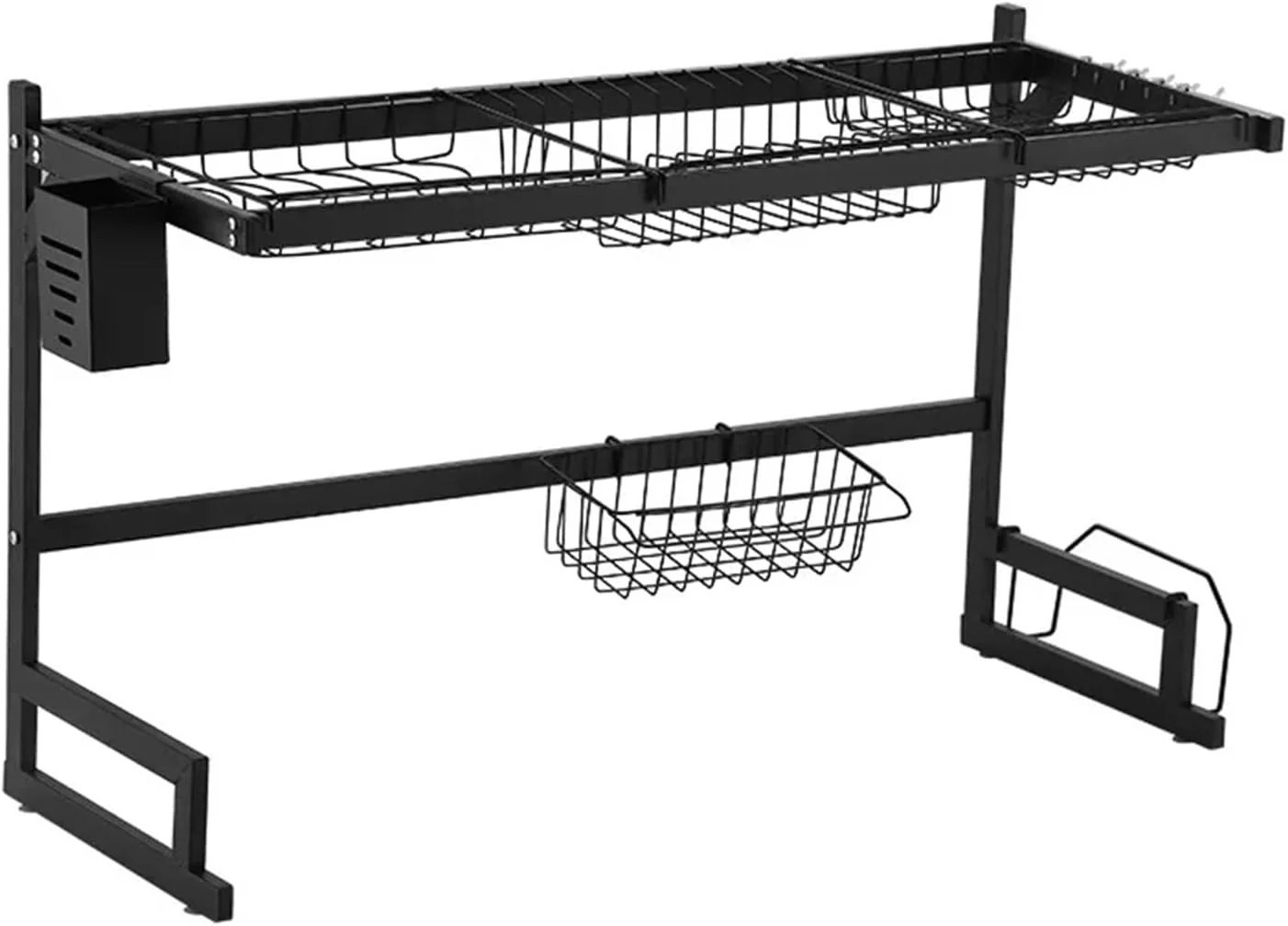 85CM Dish Drying Rack Kitchen Over The Sink Dish Drain Rack Utensil Holder Double Sink Stainless Steel Matt Black kitchen(85cm)