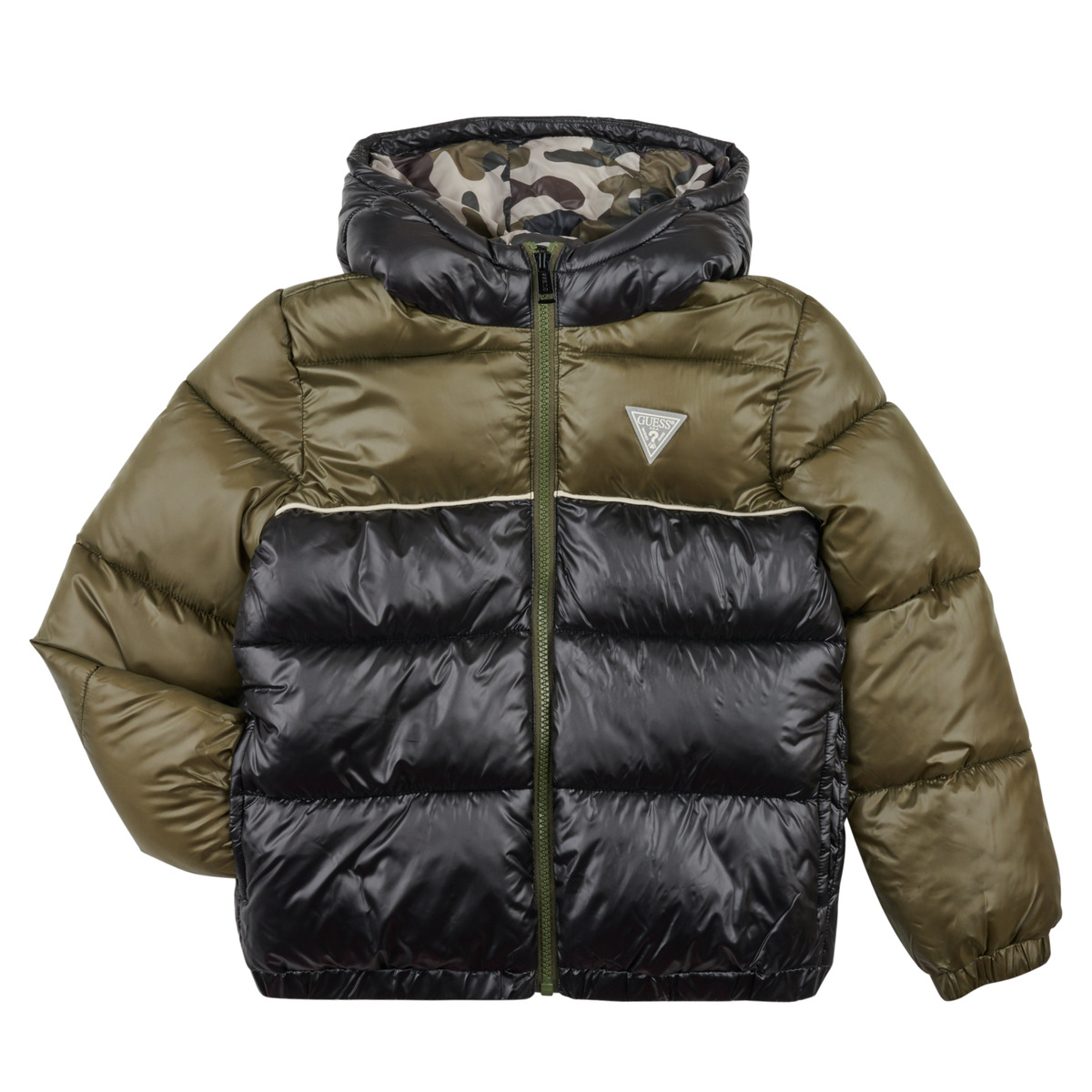 Guess - PADDED HOODED LS JACKET W/ZIP - Black / Kaki