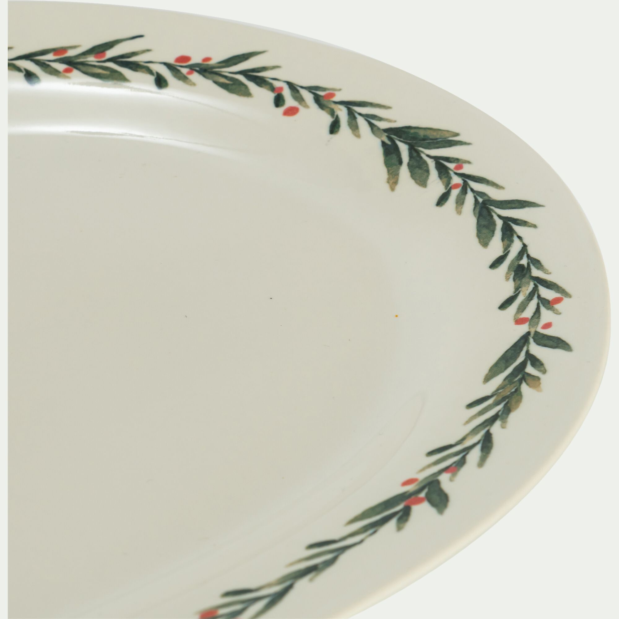 HOUX - Plat ovale avec motif houx en grès L40cm - blanc