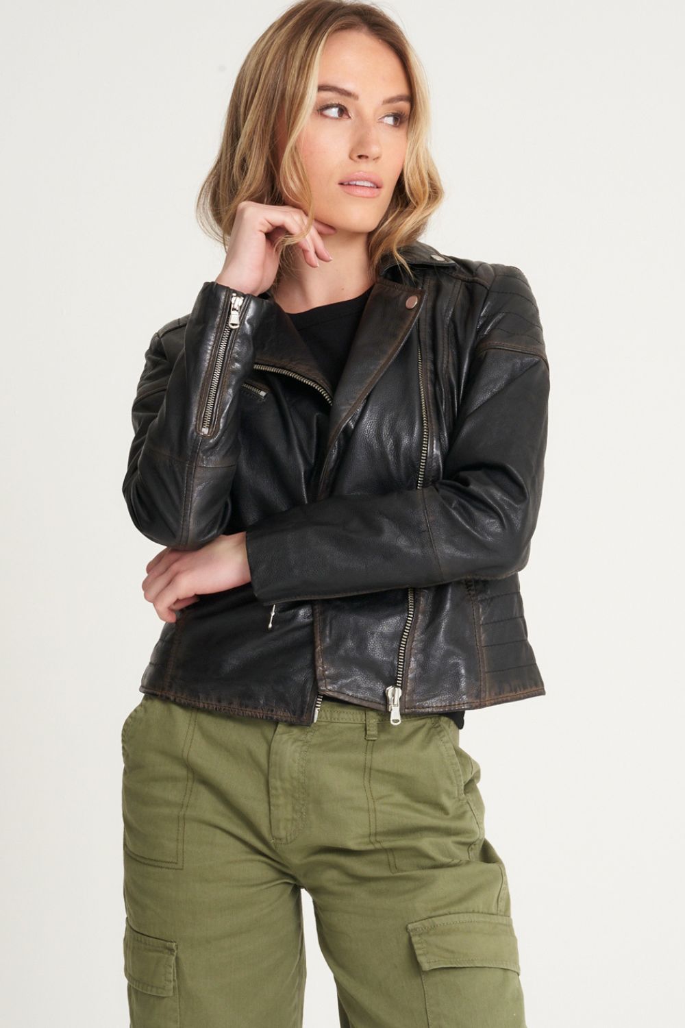 Barneys Originals Washed Leather Biker Jacket