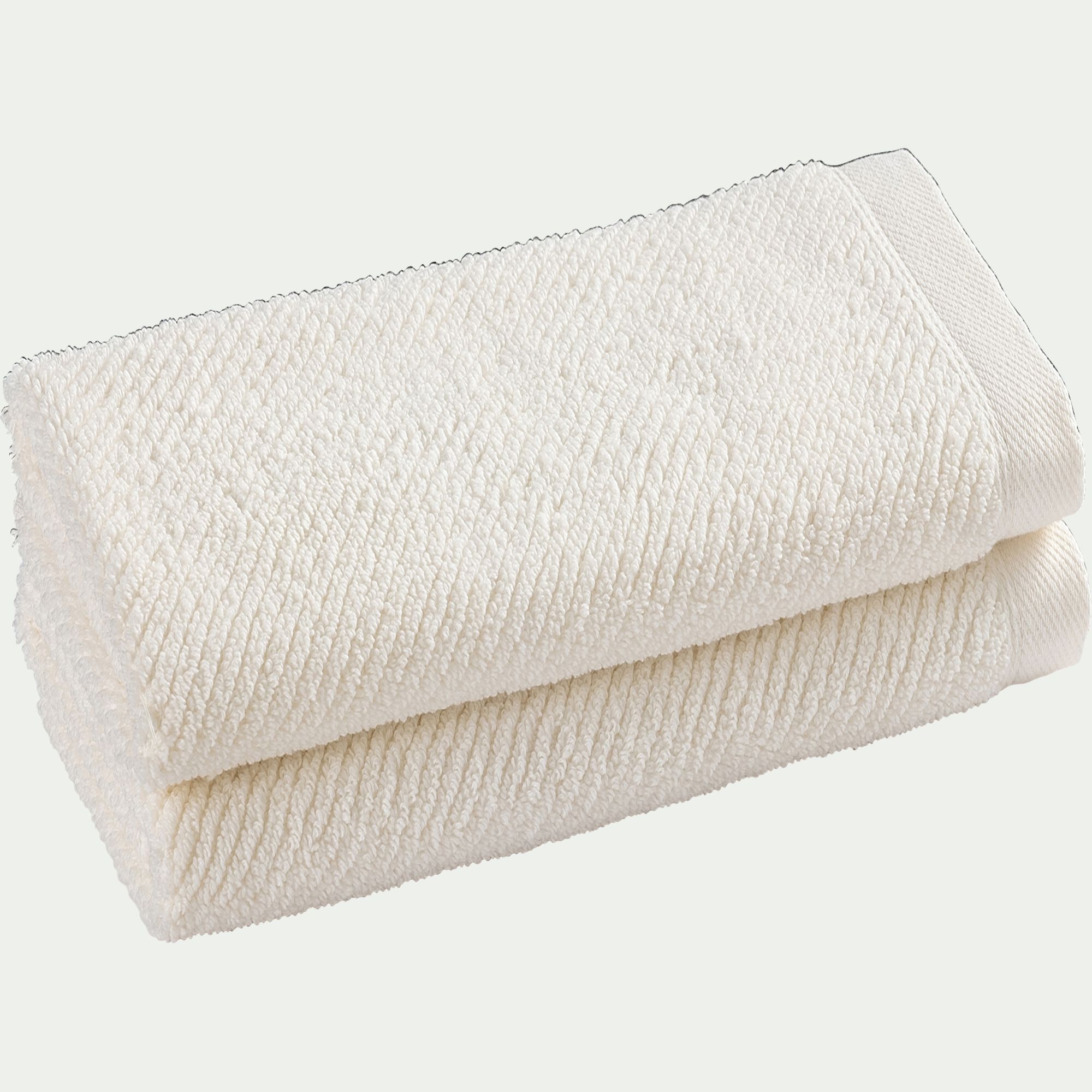 COLINE - Lot de 2 serviettes invités en bouclettes de coton bio - blanc ventoux 30x50cm